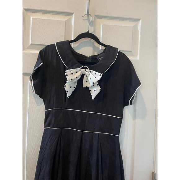 Unique Vintage Jana Black swing dress Polka Dot Bow 1950s Sz 1X #48 - Picture 8 of 11